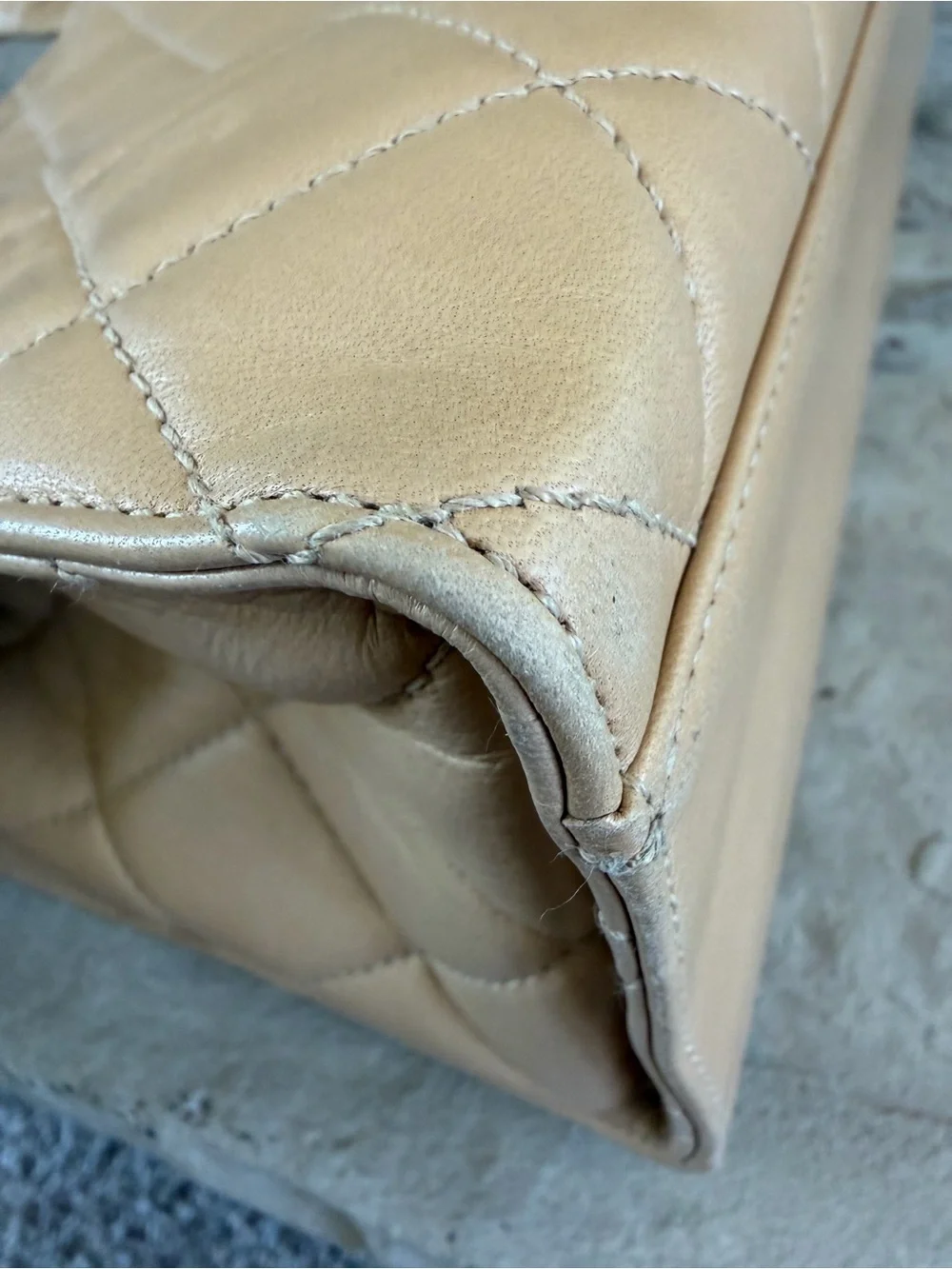 CHANEL Quilted Beige Leather Shoulder Bag with CC Turn-Lock